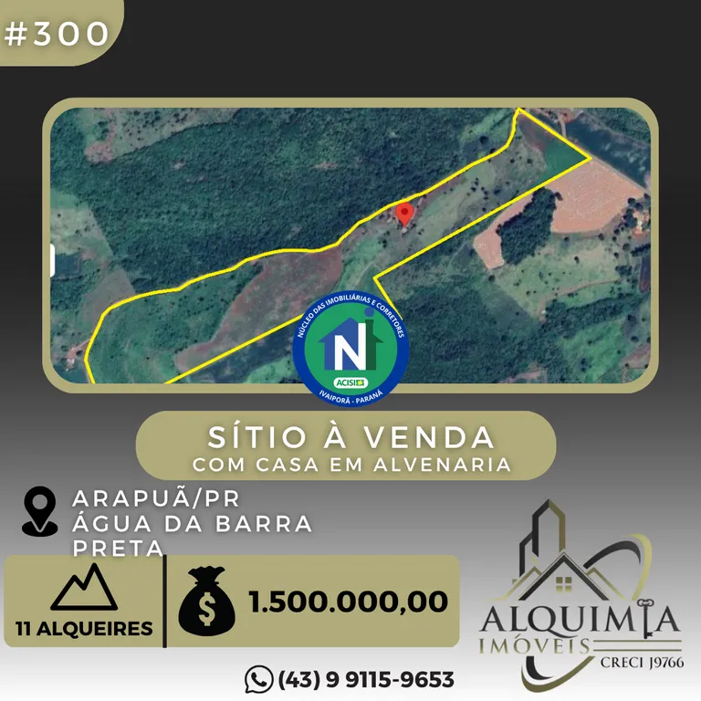 Sítio à Venda com 11 alq. paulista e 2 quartos